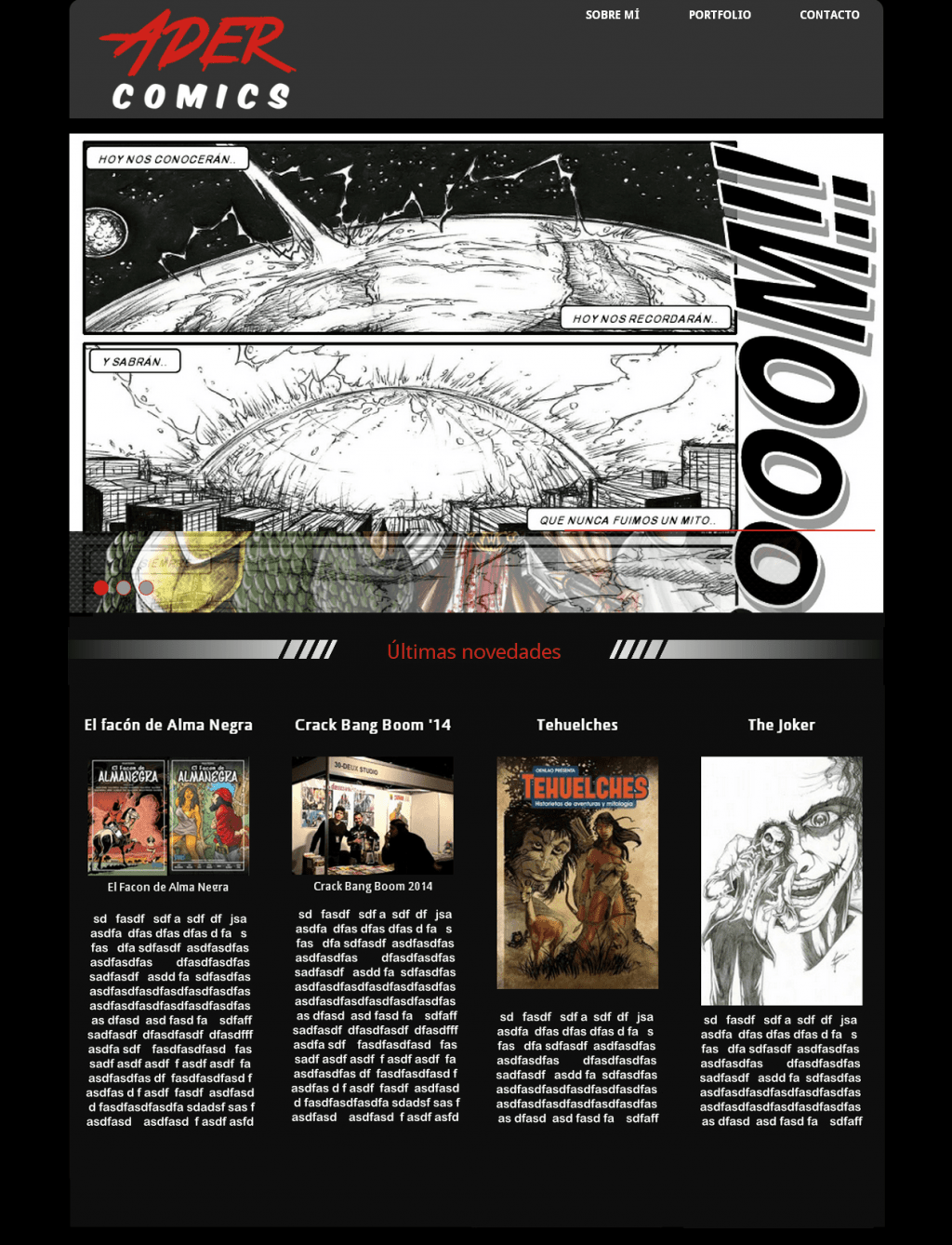 Adercomics.com WP Theme Frontpage